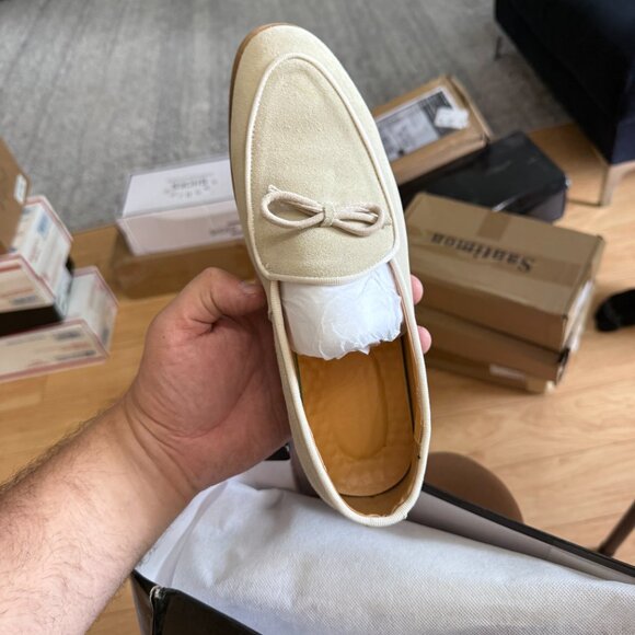 Santimon Men's US 7 - 12.5 Beige Casual Bow Loafers Flats Slip On Casual Shoes - Picture 5 of 12